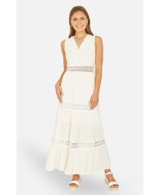 Women's Lace Trim Cotton Maxi Sun Dress