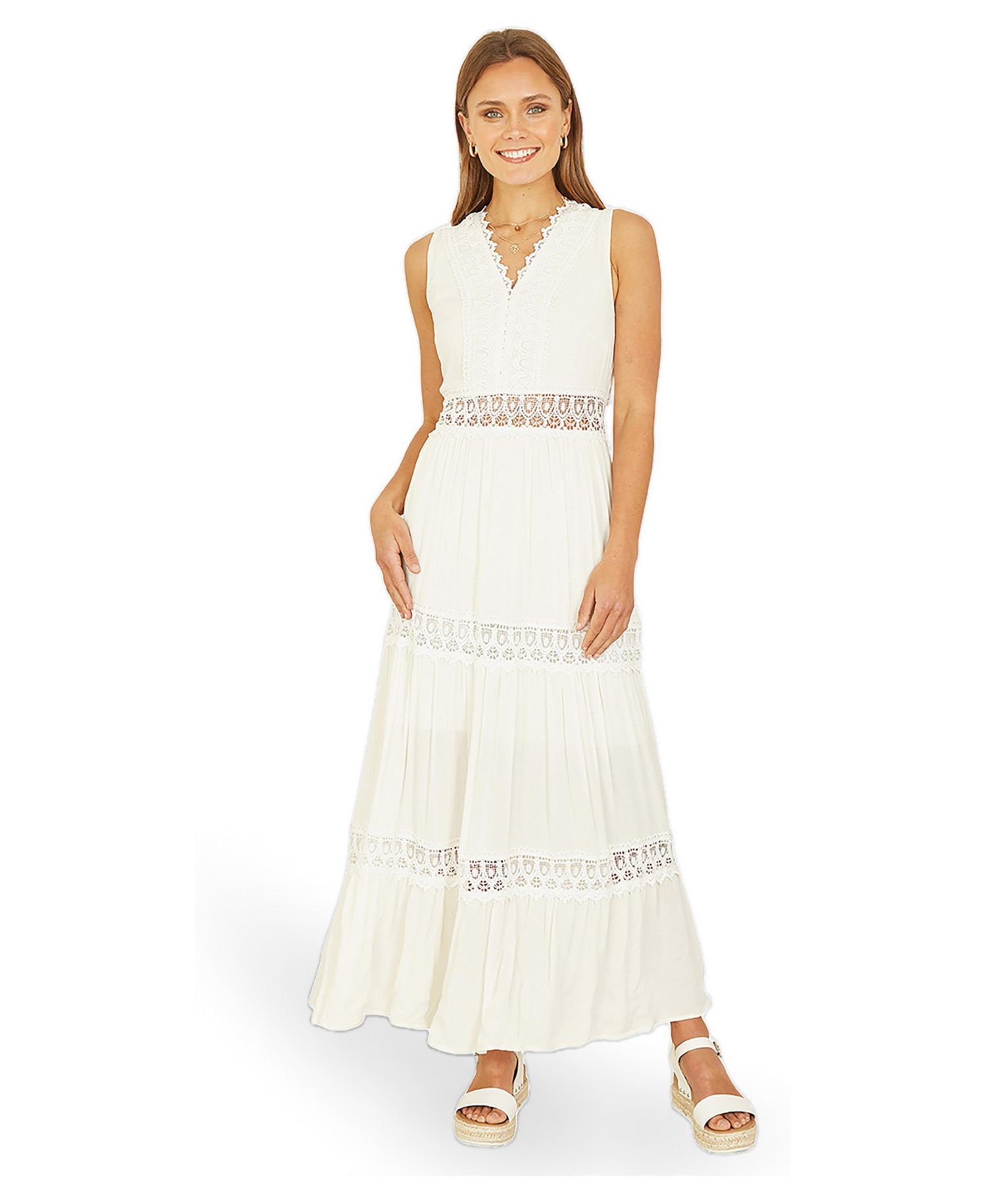 Women's Lace Trim Cotton Maxi Sun Dress