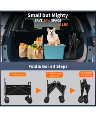 Mini Foldable Utility Wagon, All-Terrain Wheels, Adjustable Handle, 240 Lbs Capacity, Portable for Shopping, Camping & Garden, 120L