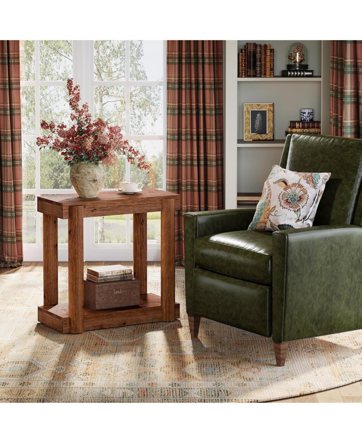 Tribesigns Solid Wood End Table Set of 2, Farmhouse Side Table with 2-Tier Storage Shelf, Rectangle Bedside Tables Accent Nightstand