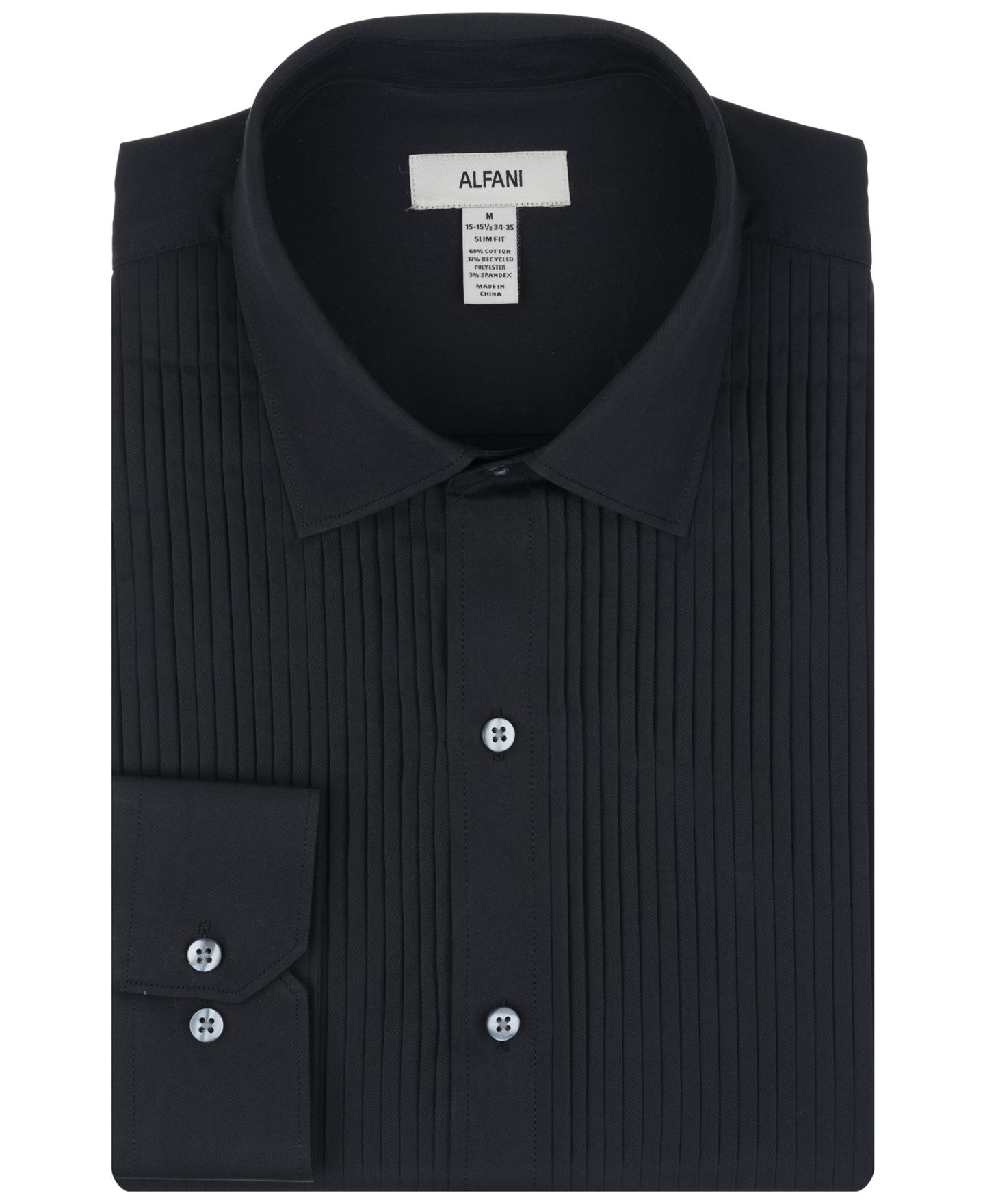 Мужская рубашка Alfani Slim Fit Pleated Tuxedo, цвет: Чёрный — фото 6