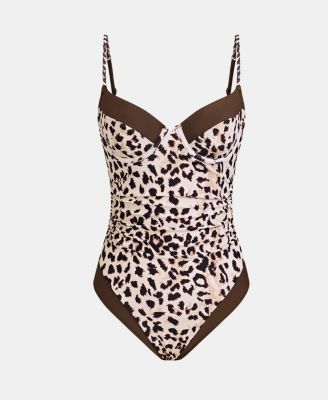 Women's Tropical Ruching Underwire One-Piece Swimsuit