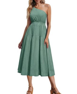 Women's One-Shoulder Eyelet Midi Beach Dress