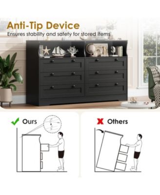 6 Drawer Dresser for Bedroom , 55" Wide Chests of Drawers Dresser TV Stand for 55 Inch TV, for Living Room