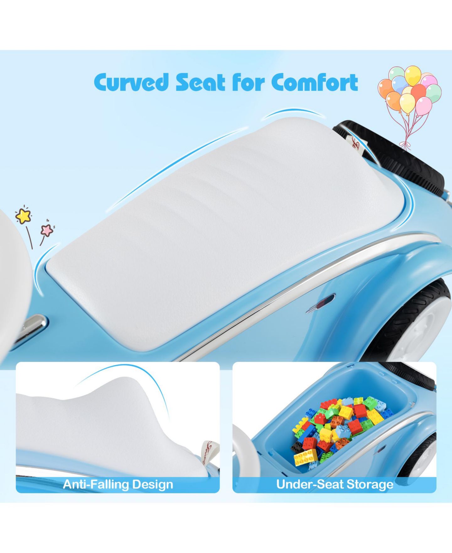Детская игрушка Slickblue Classic Sliding Car Ride-On Toy with LED Headlight & Horn, 33 lbs., Ages 19-36 Months, цвет: Синий — фото 7