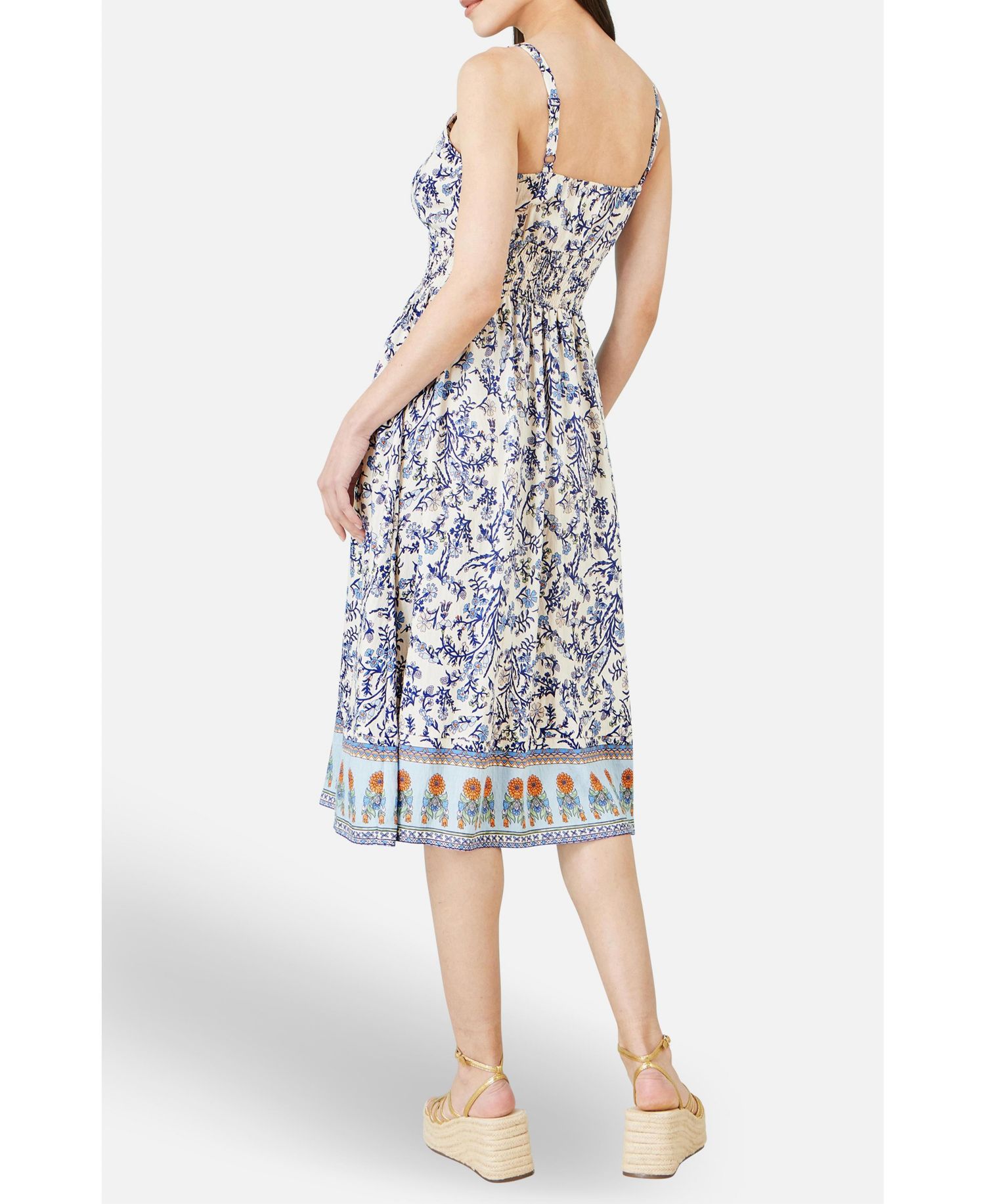 Women's Floral Border Print Midi Sun Dress