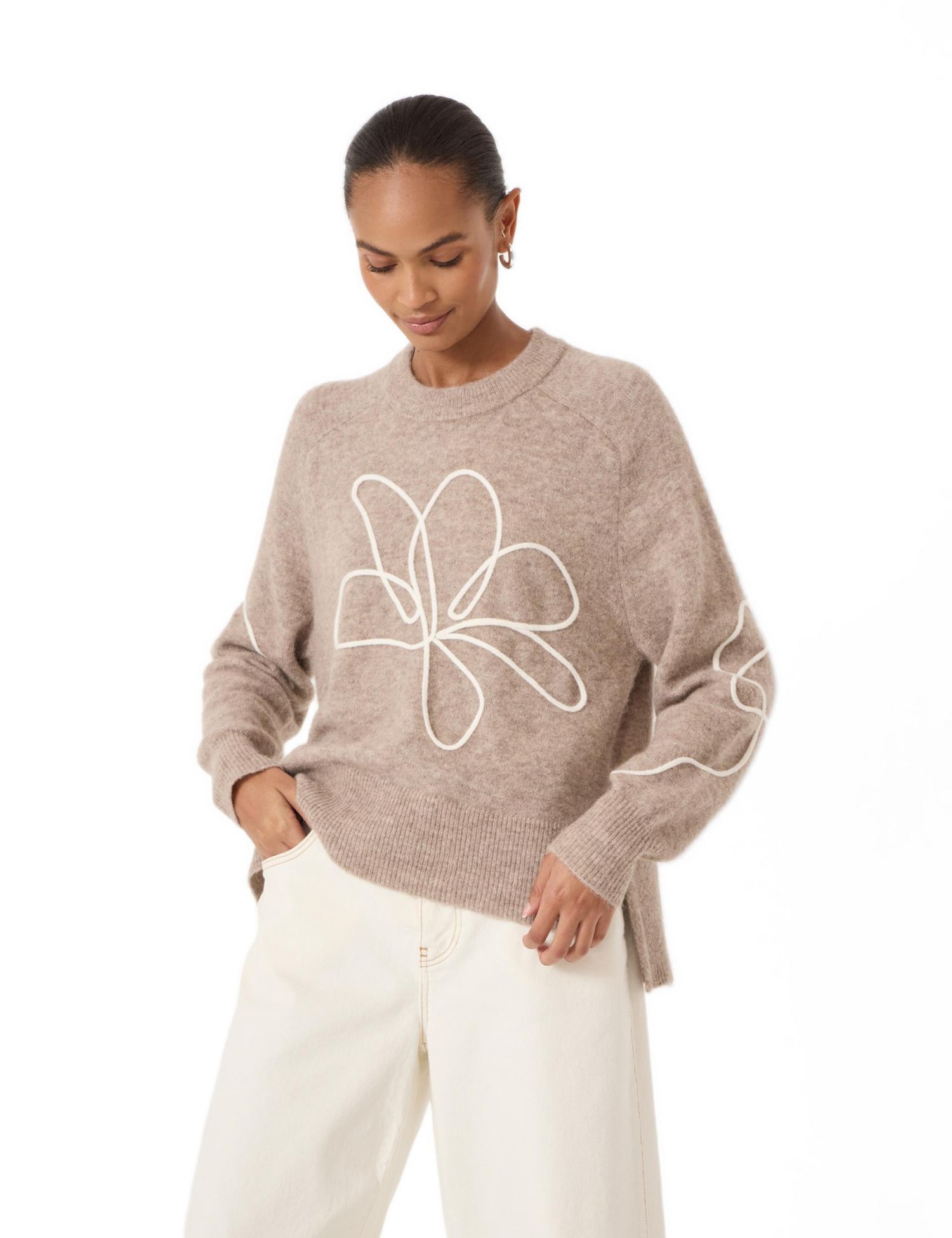 Women's Wool Blend Flower Motif Jumper