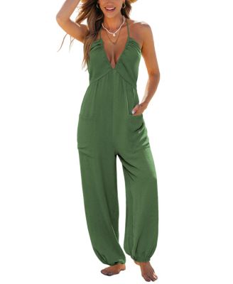 Women's V-Neck Zipper Closure Unlined Jumpsuit