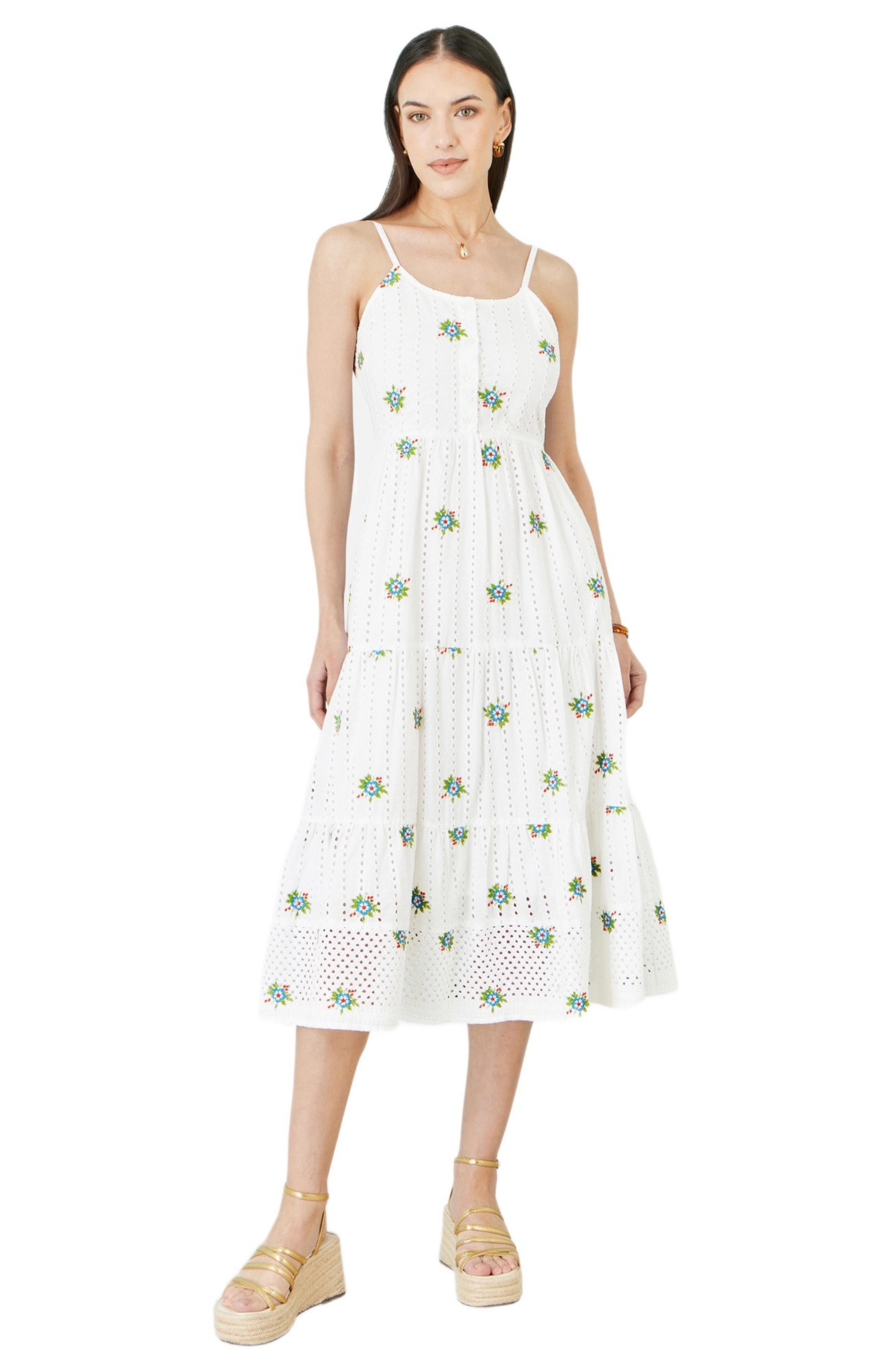 Yumi Women's Embroidered Broderie Midi Sun Dress
