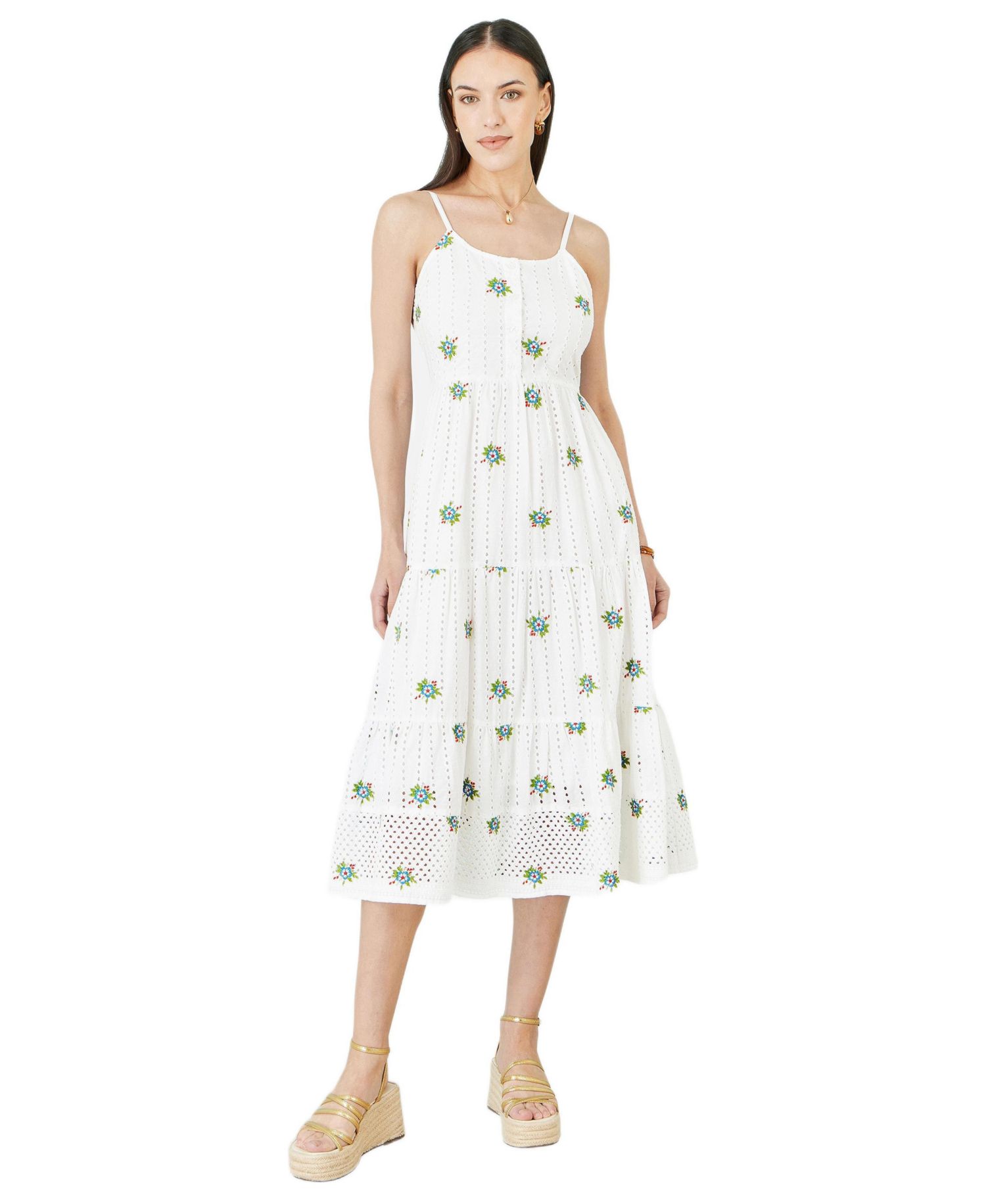 Women's Embroidered Broderie Midi Sun Dress