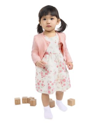 Baby Girls' Round Neck Cardigan, Dress and Bloomers, 3-Piece Set