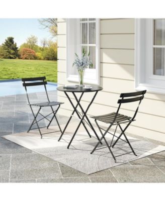 3-Piece Patio Bistro Set, Foldable Table & 2 Chairs, Outdoor/Indoor Furniture for Patio, Balcony, Porch & Poolside.