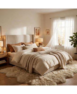 Upholstered Platform Bed Frame with Storage Drawers,Wingback with Tufted Headboard and Footboard