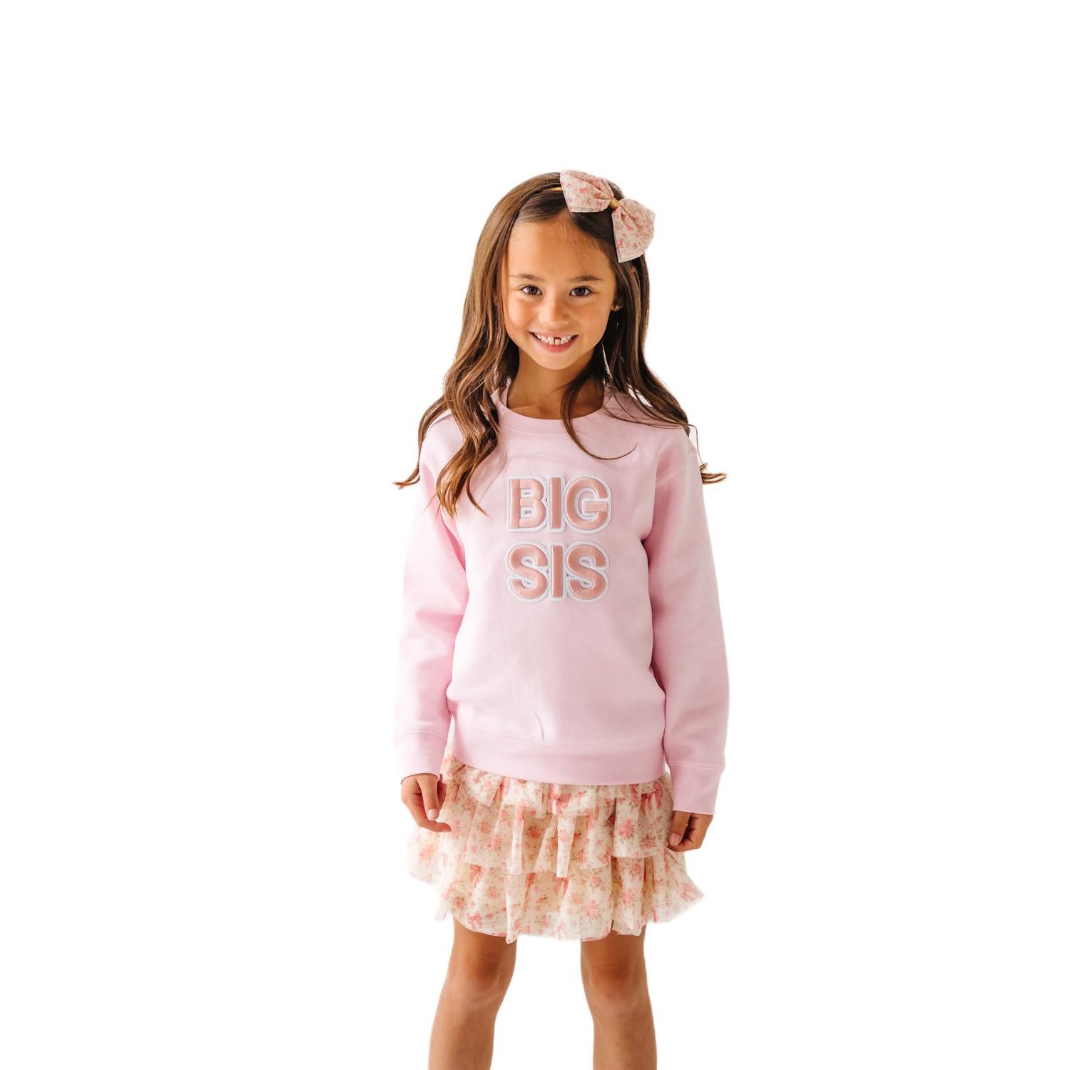 Little Girls Big Sis Embroidered Patch Sweatshirt