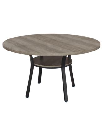 Round Dining Table for 4-6, 47 inch Wood Kitchen Table with Storage Shelf,with Metal Base,No Chairs