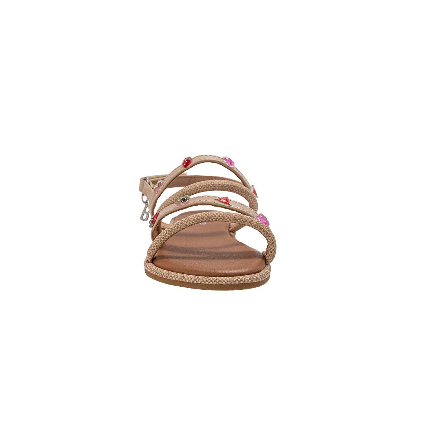 Girls Girl's Fashion Sandals - Dressy Shoes with Tiny Fruit Charms and Raffia Embossed Accents