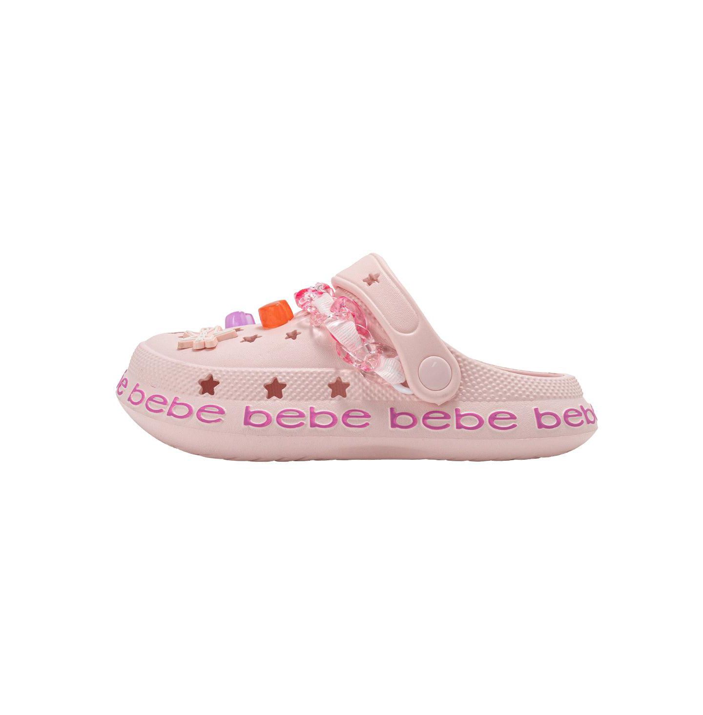 Сабо Bebe Lightweight EVA Clog with Chain with Logo Grosgrain Ribbon and Charms для девочек, цвет: Розовый — фото 4