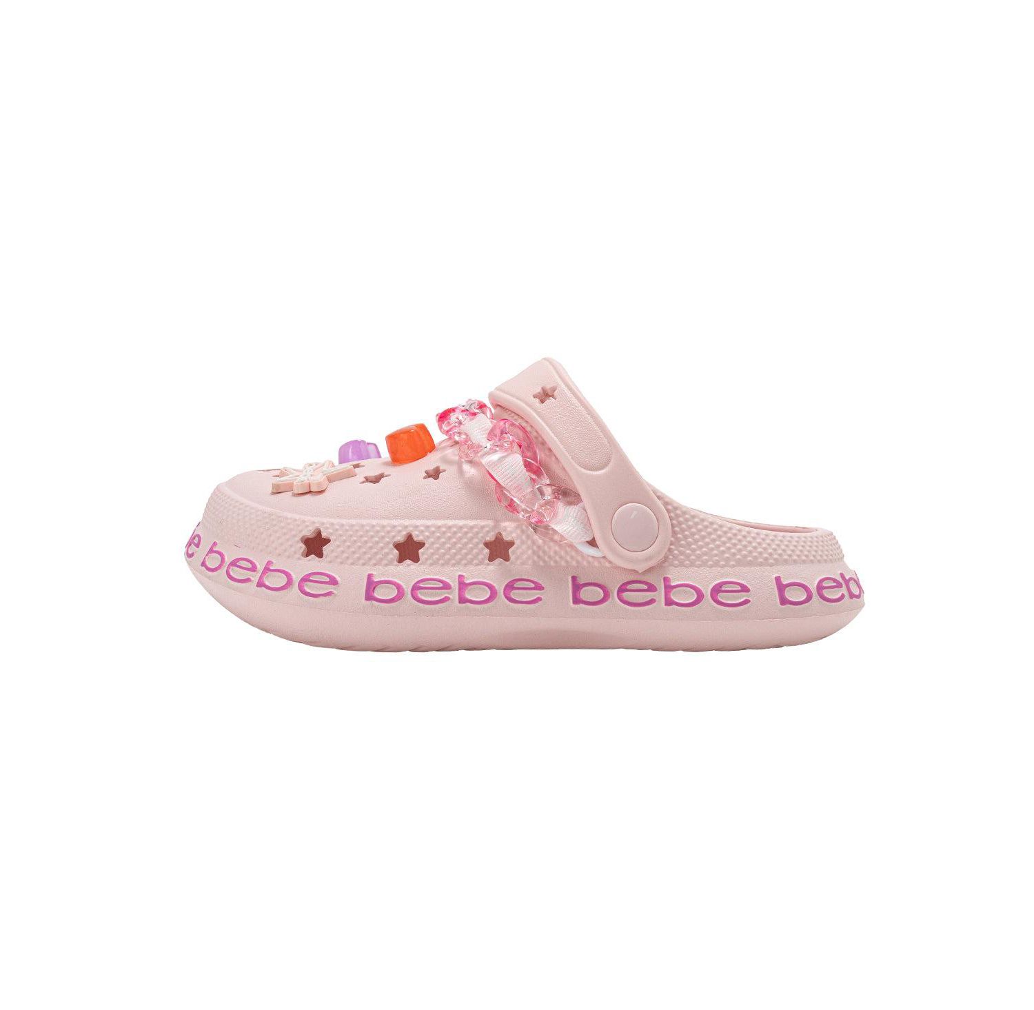 Little Girls Lightweight EVA Clog with Chain with Logo Grosgrain Ribbon and Charms