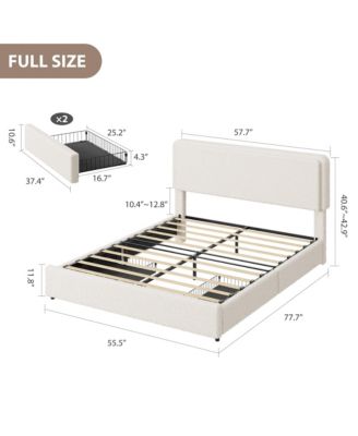 Teddy Fleece Bed Frame, Cloud Cream Bed Frame with 2 Storage Drawer and Adjustable Headboard