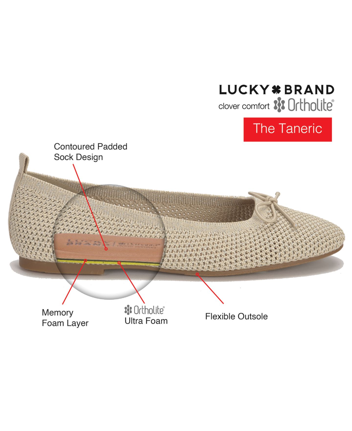 Женские балетки Lucky Brand Taneric Bow Slip-On Ballet Flats, цвет: Чёрный вязаный — фото 6