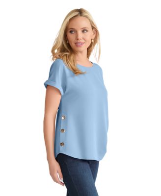 Petite Short-Sleeve Button Detail Top