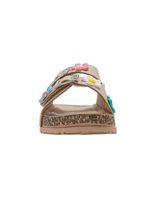 Big Girls Footbed Sandals - Lightweight and comfy, with Adjustable Buckles and Colorful Floral Charm Accents