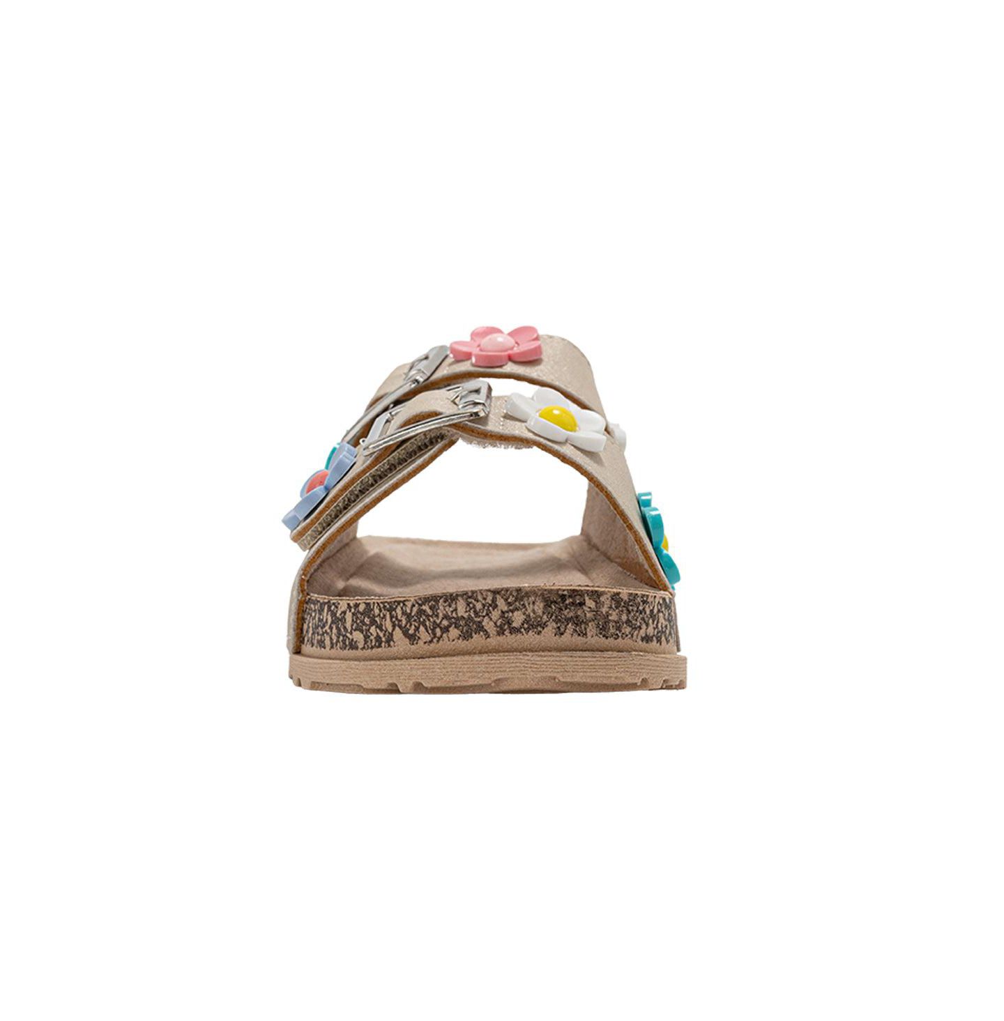 Сандалии Bebe Footbed Sandals - Lightweight and comfy, with Adjustable Buckles and Colorful Floral Charm Accents для девочек, цвет: Рыжевато-коричневый — фото 4