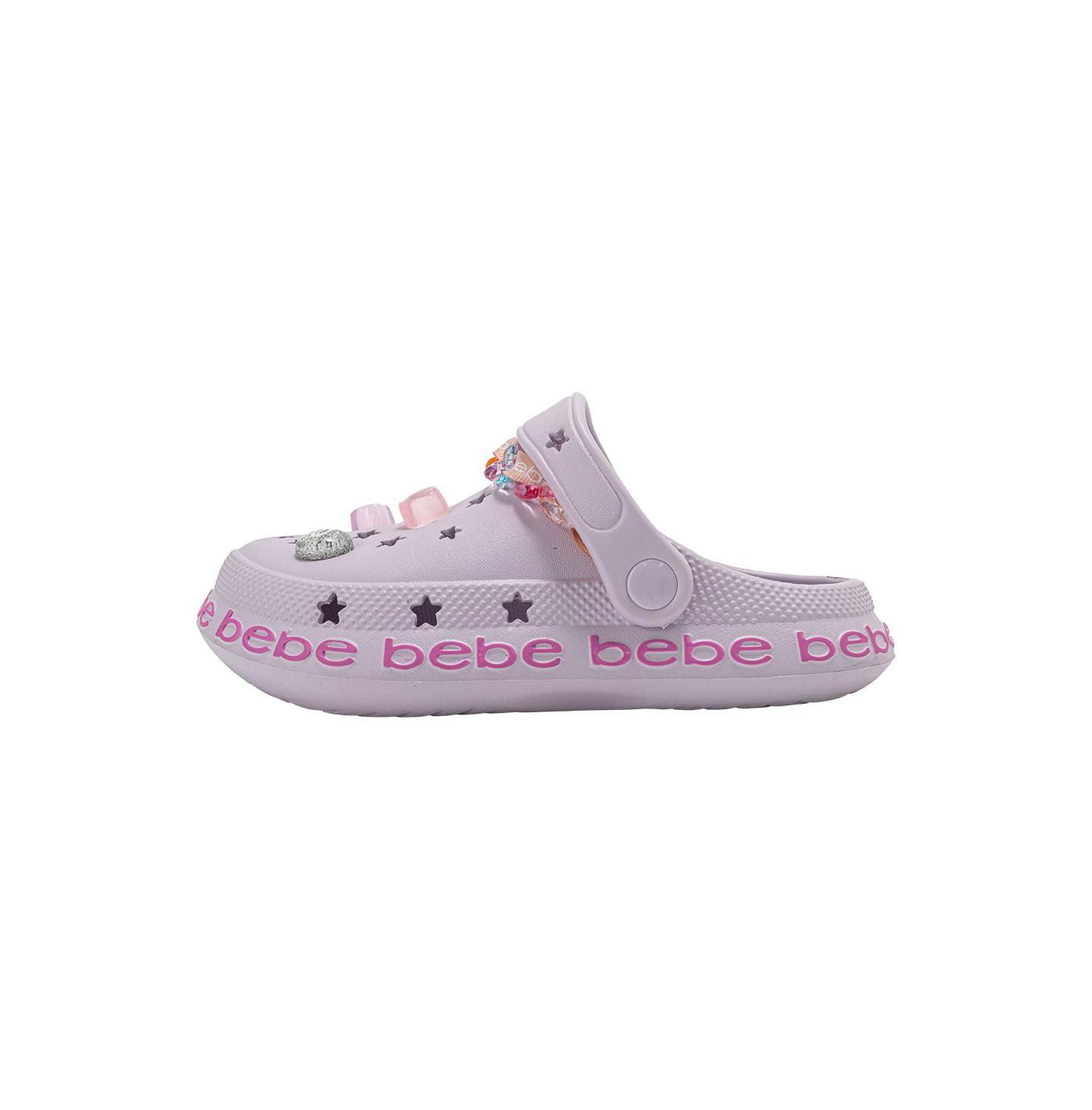 Сабо Bebe EVA Clog with Chain with Logo Grosgrain Ribbon and Charms для девочек, цвет: Лавандовый — фото 4