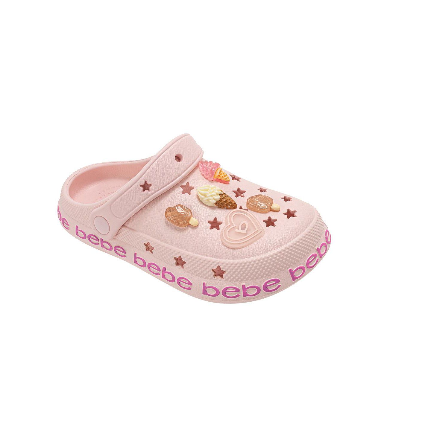 Сабо Bebe EVA Slip - On with Treat and Logo Charms Clogs для девочек, цвет: Пудровый — фото 1
