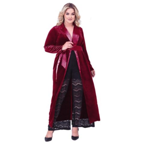 Женские куртки Standards & Practices Plus Size Velvet Wrap Satin Belt Long Coat