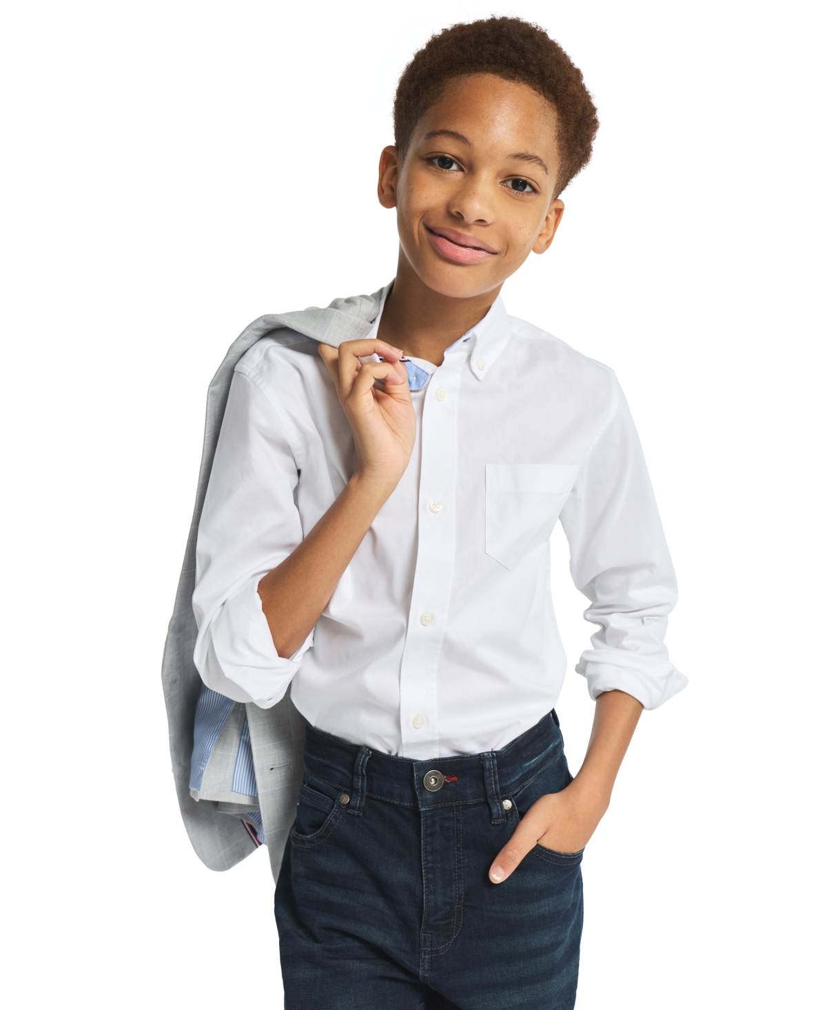 Tommy Hilfiger Boys' 8-20 Textured Check Sport Front Button Coat