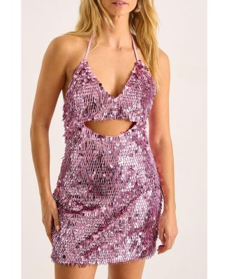 Women's Disc Tassel Halter Mini Dress