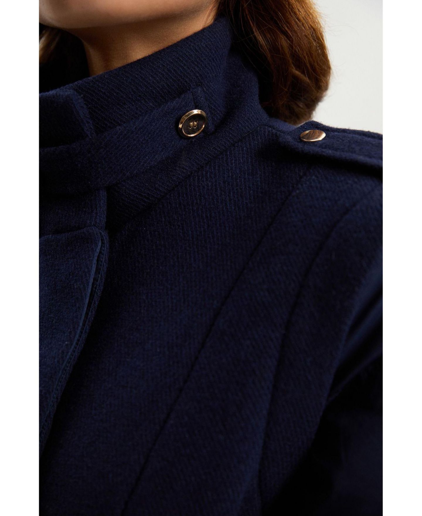 Женская куртка Karen Millen Wool High Neck Puffer Belted Midi, цвет: Тёмно-синий — фото 2