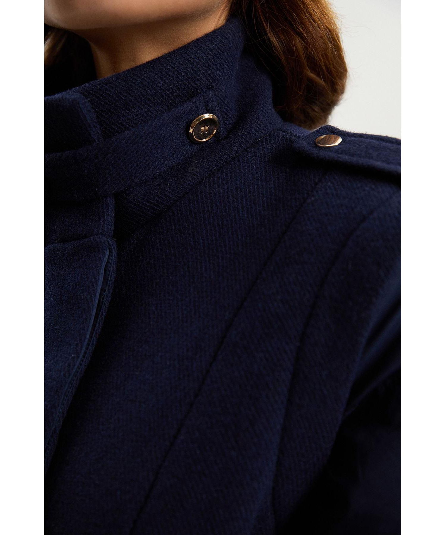 Women's Wool High Neck Puffer Belted Midi Coat