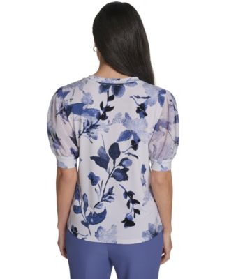 Women's Mixed Media Floral Short-Sleeve Top