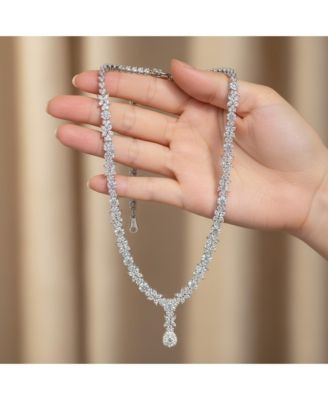 Elegant White Gold Plated Floral Cluster CZ Statement Necklace