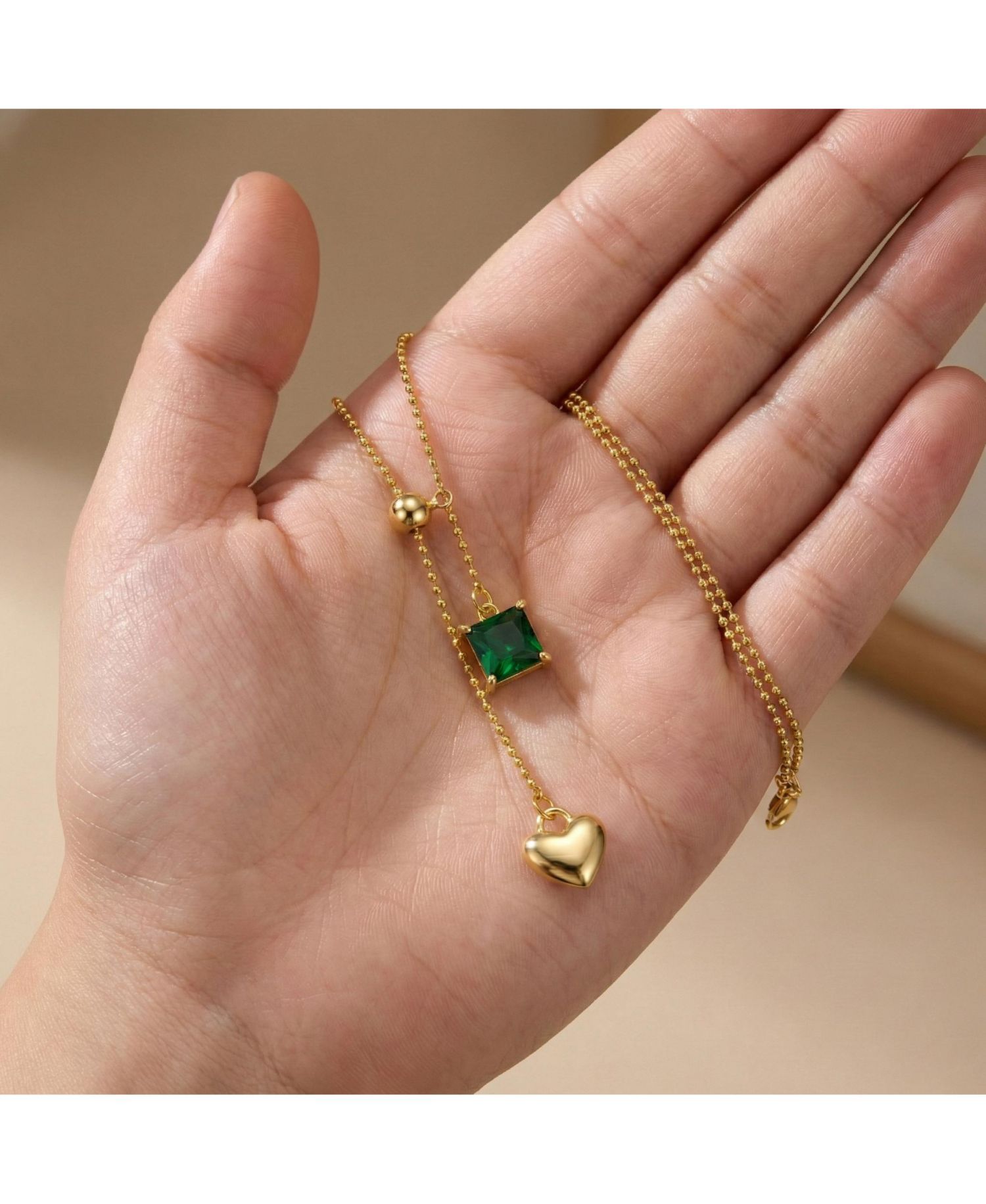 Dainty 14K Gold Plated Heart & CZ "Y" Drop Lariat Necklace