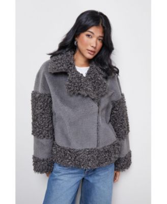Women's Faux Fur Mix Zip Through Jacket