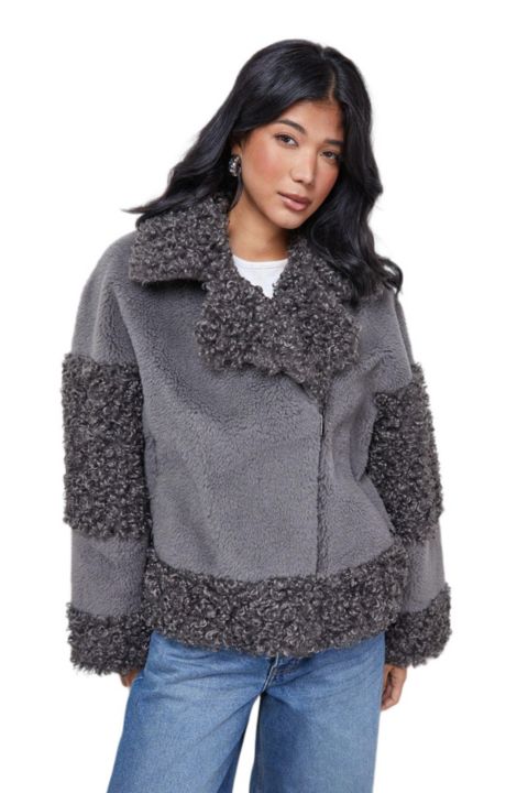 Женские куртки Warehouse Faux Fur Mix Zip Through Jacket