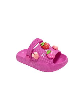 Toddler Girl's  Lightweight Platform EVA Slides - Slip - On Comfy with Strawberry Charm Accents