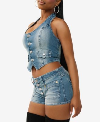 Women's Scoop Neck Denim Vest Corset Top