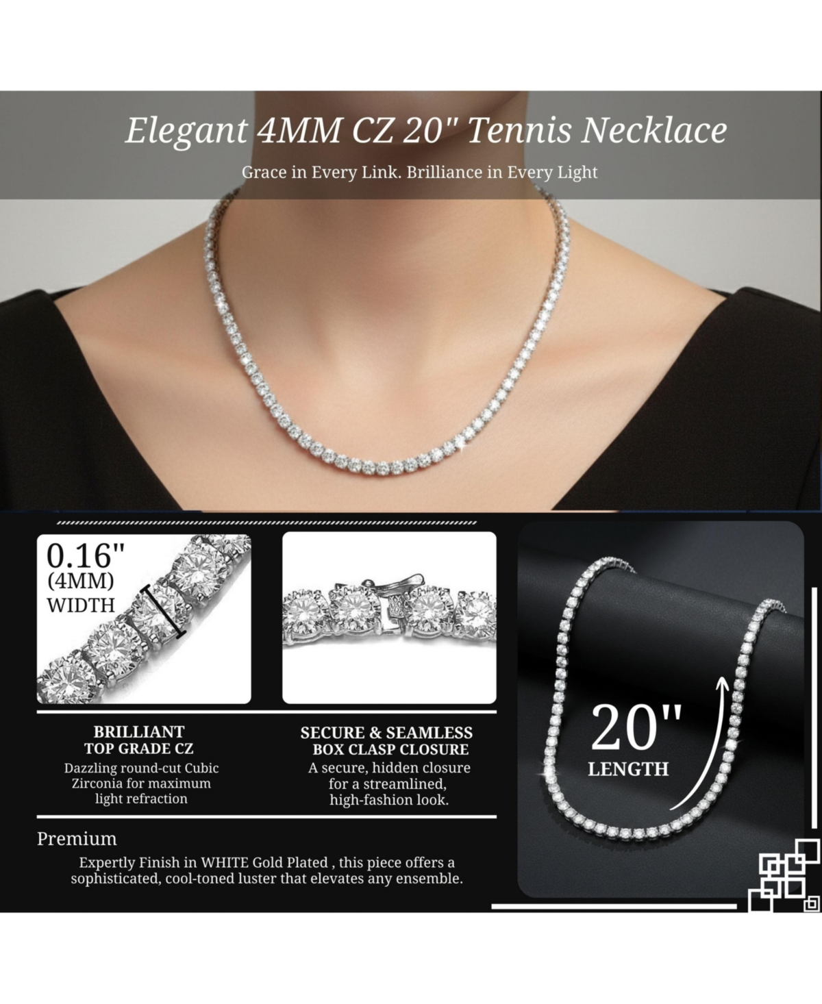 Rachel Glauber 4mm Tennis Necklace with Clear Cubic Zirconia for Women