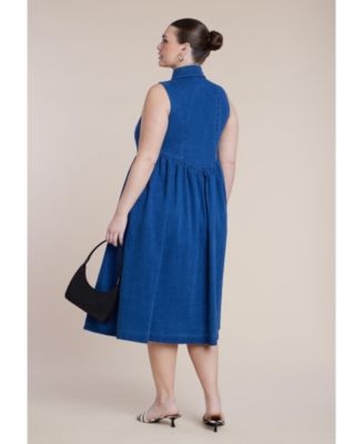 Women's Sleeveless Denim Button Detail Dress