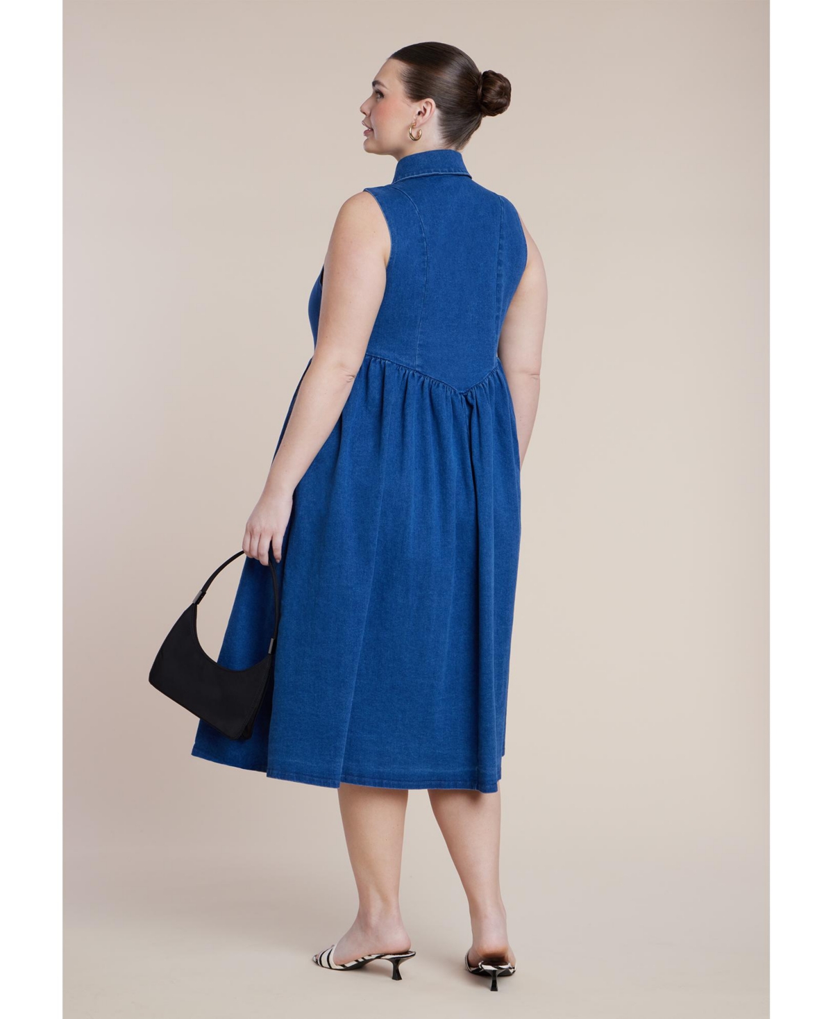 Eloquii Women's Sleeveless Denim Button Detail Dress