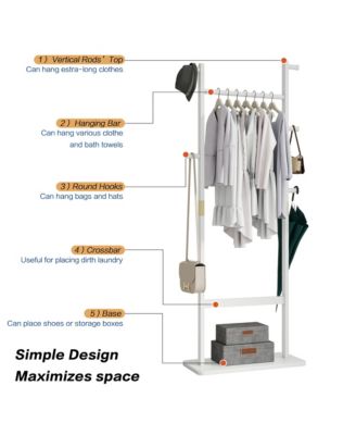 Solid Wood Coat Rack, Freestanding Clothes Organizer with Hanging Rod, Hooks, Storage Stand for Coats and Bags, Perfect for Entryway