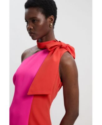 Women's Soft Tailored Bow Tie-Neck Midi Dress