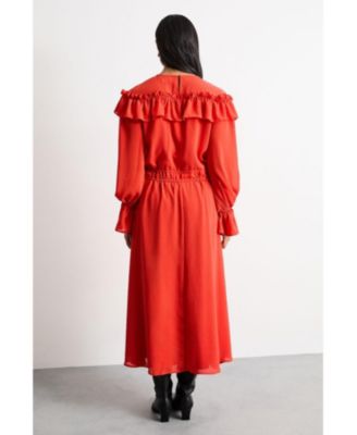 Women's Ruffle Shoulder Detail Boho Maxi Dress