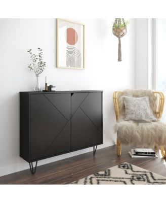Slim 2-Door Storage Accent Cabinet, Floating And Wall Mount Bar.