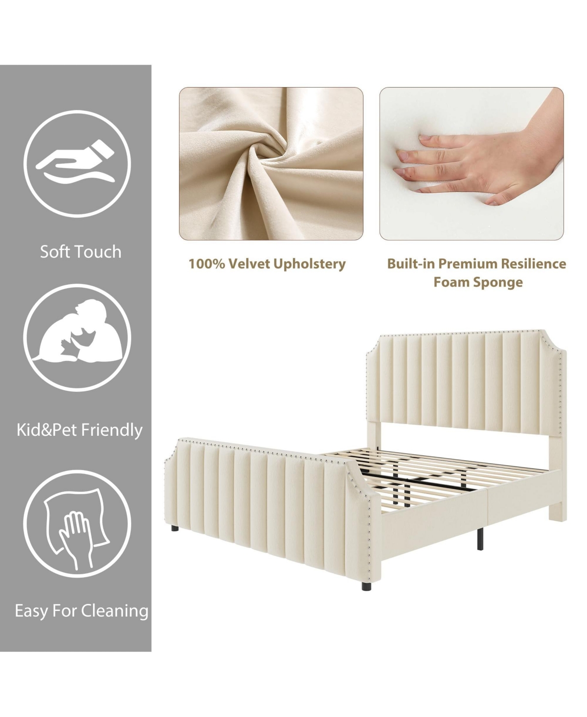 gaomon Platform Bed Frame, Upholstered Bed Frame with Headboard and Footboard,Bed Frame with Strong