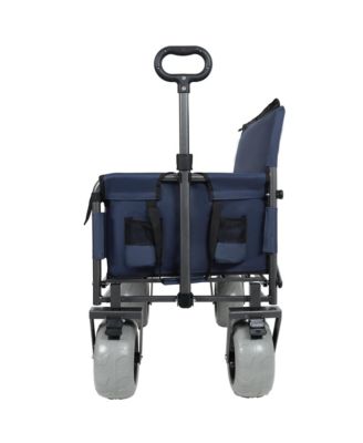 Folding Wagon - Heavy-Duty Wagon Cart with All-terrain Wheels and Bench Seat, 500lbs Capacity for Camping and Beach.